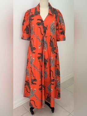 Dizzy Lizzie Montauk Dress in Rust Ground with Cats NWT Cotton Blend Exotic L